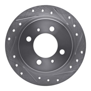 Nissan 200SX Brake Rotor (1) - Rear Right - R1 Concepts - Drilled & Slotted - Silver - `91-`06